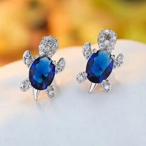 Turtle Rhinestone Stud Earrings Dark Blue